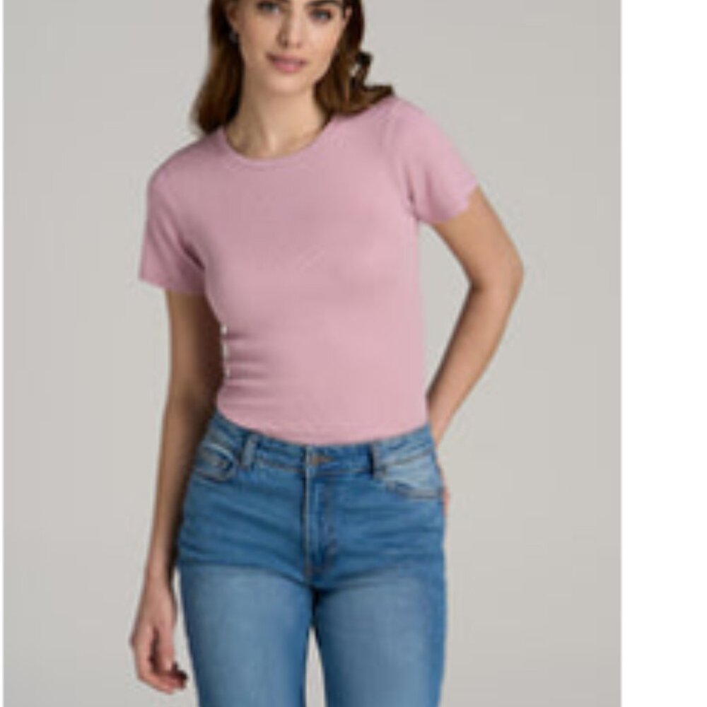 AMERICAN TALL SHORT SLEEVE CREW NECK RIBBED PINK T-SHIRT (NWOT)